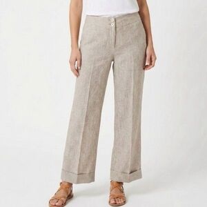 MARGARET M Linen Blend Pin Stripe Wide Leg Cuffed Trousers MADE IN CANADA Sz 4